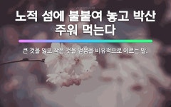 🌟노적 섬에 불붙여 놓고 박산 주워 먹는다: 큰 것을 잃고 작은 것을 얻음을 비유적으로 이르는 말. - 표준국어대사전