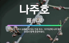 🌟나주호: 전라남도 나주시 송월동에 있는 인공 호수. 1976년에 나주 댐의 완성과 함께 준공하였다. - 표준국어대사전