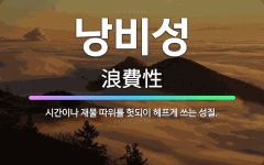 🌟낭비성: 시간이나 재물 따위를 헛되이 헤프게 쓰는 성질. - 표준국어대사전