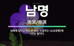 🌟남명: 남쪽에 있다고 하는 큰 바다. ≪장자≫ <소요유편>에 나오는 말이다. - 표준국어대사전