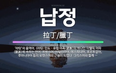 🌟납정: ‘라틴’의 음역어. (라틴: 인도ㆍ유럽 어족(語族)의 하나인 이탤릭 어파(語派)에 속하는 언어. ... - 표준국어대사전