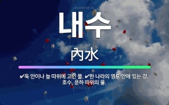 🌟내수: 둑 안이나 늪 따위에 고인 물., 한 나라의 영토 안에 있는 강, 호수, 운하 따위의 물. - 표준국어대사전