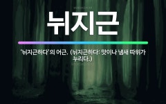 🌟뉘지근: ‘뉘지근하다’의 어근. (뉘지근하다: 맛이나 냄새 따위가 누리다.) - 표준국어대사전