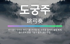 🌟도궁주: 바이올린 따위의 현악기를 연주할 때, 손목을 움직여 활을 튀게 함으로써 음을 가늘고 짧게 끊는 주법. - 표준국어대사전