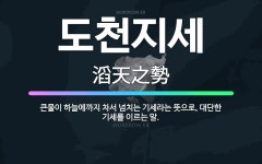 🌟도천지세: 큰물이 하늘에까지 차서 넘치는 기세라는 뜻으로, 대단한 기세를 이르는 말. - 표준국어대사전