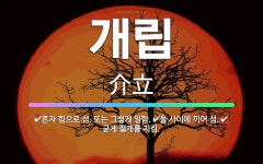 🌟개립: 혼자 힘으로 섬. 또는 그렇게 일함., 둘 사이에 끼어 섬., 굳게 절개를 지킴. - 표준국어대사전