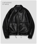 THEBOUNCE 라퍼지스토어[Unisex]버핑레더 미니멀 포켓 블루종_Black