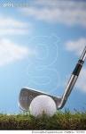 73319336 | 게티이미지코리아 | Golf club against golf ball, ground view, close up Royalty-Free 이미지