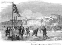 GRANC0003510_H | 게티이미지코리아 | CURLING, 1855. /nA curling match at Montreal. Wood engraving, English, 1855. Rights-Managed... 