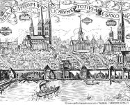 GRANC0016256_H | 게티이미지코리아 | GERMANY: L?BECK. /nA view of L?beck, Germany, and its harbor. Detail of a 16th century... 