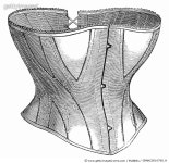 GRANC0016798_H | 게티이미지코리아 | CORSET ADVERTISEMENT, 1869. /nShort corset of white coutil. Line engraving, American, 1869.... 