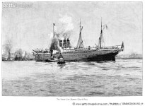 GRANC0036192_H | 게티이미지코리아 | STEAMSHIP, 1891. /nThe Inman Line steamship City of Paris. Line engraving, 1891. Rights... 