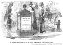 GRANC0080312_H | 게티이미지코리아 | ENGLAND: MAILBOX, 1855. /nLetter box at London, England. Wood engraving, 1855. Rights... 