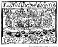 GRANC0124040_H | 게티이미지코리아 | LISBON, 1548. /nA view of Lisbon, Portugal. Woodcut, Spanish, 1548. Rights-Managed 이미지