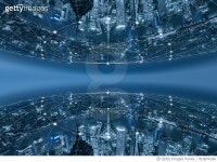 910874194 | 게티이미지코리아 | Two symmetrical reflections... illuminated city at night, Shanghai, China Royalty-Free 이미지