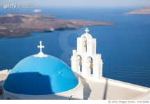 972520888 | 게티이미지코리아 | Iconic blue cupola overlooking the sea Santorini Greece Royalty-Free 이미지