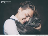 983637210 | 게티이미지코리아 | Beautiful young woman with blue Russian cat. Love for pet. Studi Royalty-Free 이미지