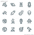 1302306312 | 게티이미지코리아 | Outer Space - Pixel Perfect Unicolor line icons Royalty-Free 이미지