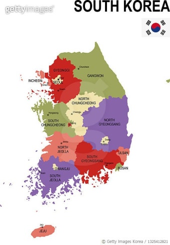 1325412821 | 게티이미지코리아 | South Korea colorful flat map with flag Royalty-Free 이미지