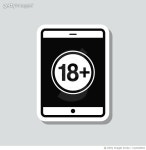 1415343924 | 게티이미지코리아 | Tablet PC with eighteen plus sign (18+). Icon sticker on gray background Royalty-Free 이미지