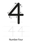 Number 4 Tracing Activity Black and White Sheet Stock Illustration - Illustration of simple, sketch: 359906816