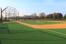 Baseball Field, Competitive and Man Pitcher Pitch or Throw Ball in a Match, Game or Training with a Softball Team Stock Image... 