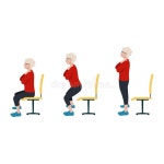 Old Woman Sit To Stand Exercise. Once Standing, Raise Your Head Stock Vector - Illustration of slowly, side: 231747171