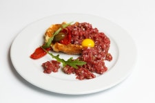Beef Tartar With Potato Chips And Olive Oil Stock Image - Image of cutting, pepper: 96450177