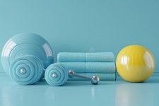 A Blue and Yellow Gym Ball Sits on Top of a Stack of Towels Stock Illustration - Illustration of view, fitness: 311410233