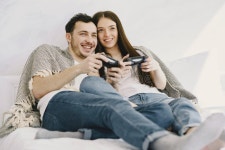 Couple at Home Playing in a Video Games Stock Image - Image of husband, interior: 183818039