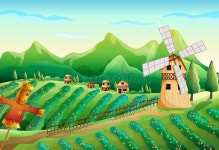 A Farm With Wooden Houses And A Scarecrow Stock Vector - Image: 38777482 A farm with wooden houses and a scarecrow