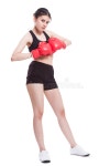 Fitness Woman With The Red Boxing Gloves Stock Photo - Image of people, looking: 64105860
