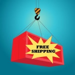 Red Cargo Container Hanging on a Crane Hook with the Text Free Shipping Written on a Boom Star, Comic Text Speech Bubble Pop Art... 