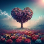 The Beautiful Background with Heart Tree with Primula Stock Illustration - Illustration of sunset, reflection: 374269932