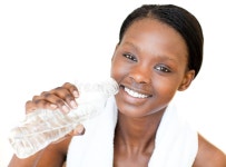 Happy Fitness Woman Drinking Water Stock Photo - Image of hold, holding: 14023968