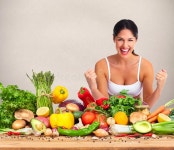 Happy fitness woman. stock photo. Image of food, exercise - 93056628