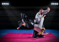 Martial Arts Fighters at Sports Hall Stock Image - Image of defending, male: 54743397
