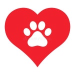 Illustration Emblem Love for Animals. Dog Paw on Heart Background Stock Vector - Illustration of silhouette, foot: 194556522