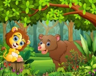 Animal Cartoon in the Beautiful Green Forest Landscape Stock Vector - Illustration of environment, adventure: 137371589