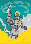 Giant Robot in War Zone stock vector. Illustration of retro - 153336364