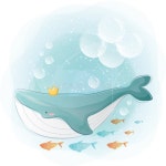 Cute Whale Swimming with His Friends Stock Vector - Illustration of love, hand: 155557963