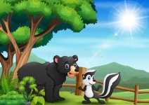 A Bear and Skunk Under the Tree Stock Illustration - Illustration of drawing, green: 186504925