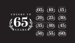 Anniversary Logos 5, 10, 15, 20, 25, 30, 35, 40, 45, 50, 55, 60, 65 Years White Design Set Stock Vector - Illustration of numbers... 
