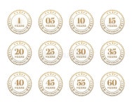Anniversary Badges 1, 5, 10, 15, 20, 25, 30, 35, 40, 45, 55, 60 Gold Design Set Stock Vector - Illustration of holiday, milestone... 