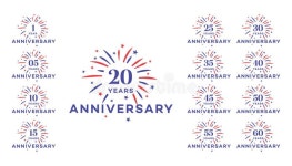 Anniversary Logos 1, 5, 10, 15, 20, 25, 30, 35, 40, 45, 50, 55, 60 Years Fireworks Design Set Stock Vector - Illustration of logo... 