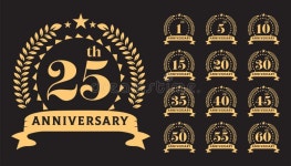Anniversary Celebration Emblems 1, 5, 10, 15, 20, 25, 30, 40, 50, 60 Laurel Wreath Design Stock Vector - Illustration of award... 