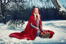 Woman on Red Dress with Dogs. Fairy Tale Girl with Huskies or Malamute Stock Photo - Image of beautiful, snowfall: 104400298... 