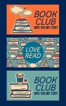 Set of Cute Cards for Book Club or Book Shop Stock Vector - Illustration of libraries, cartoon: 345846835