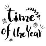 Time of the Year Merry Christmas and Happy New Year,Vector, English Phrase and Gifts,Leaves and Christmas Tree Stock Vector... 