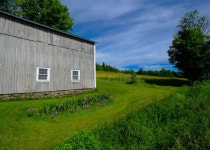 Barn with green door stock image. Image of farm, blue - 9173711